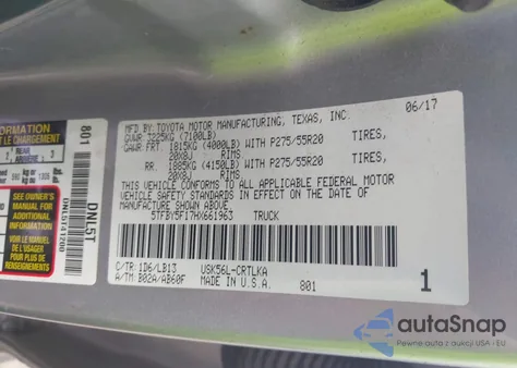 2017 Toyota Tundra Limited 5.7L V8 from USA, damaged, VIN 5TFBY5F17HX661963